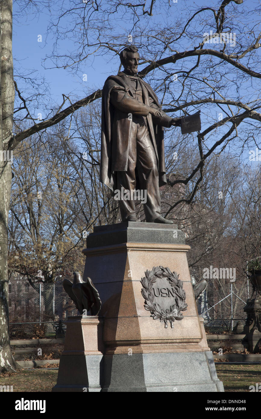 Statue of Abraham Lincoln by Henry Kirke Brown, originally dedicated October 21, 1869 sits in Prospect Park, Brooklyn, NY. Stock Photo