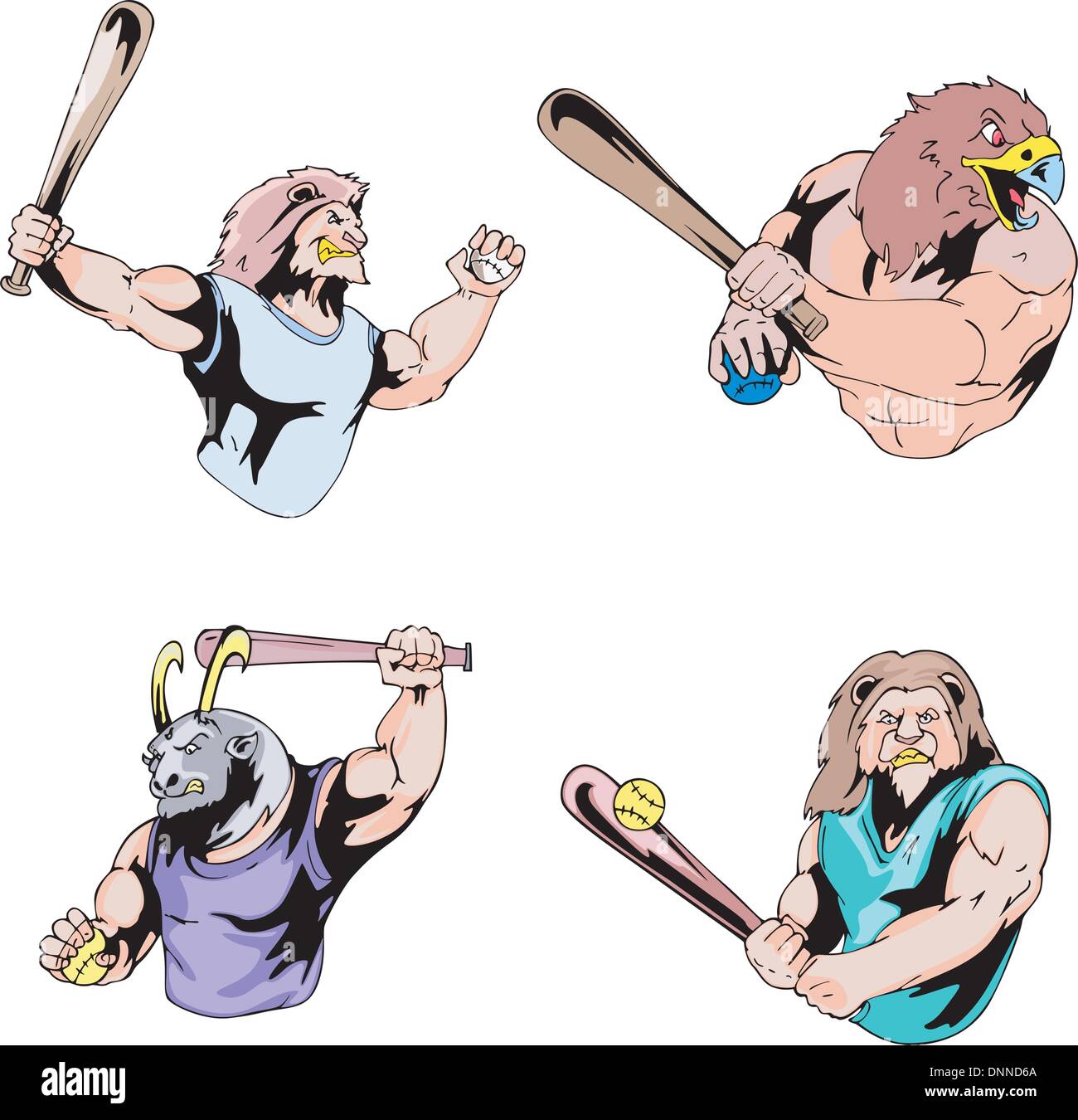 Sport mascots - baseball. Set of color vector illustrations. Stock Vector