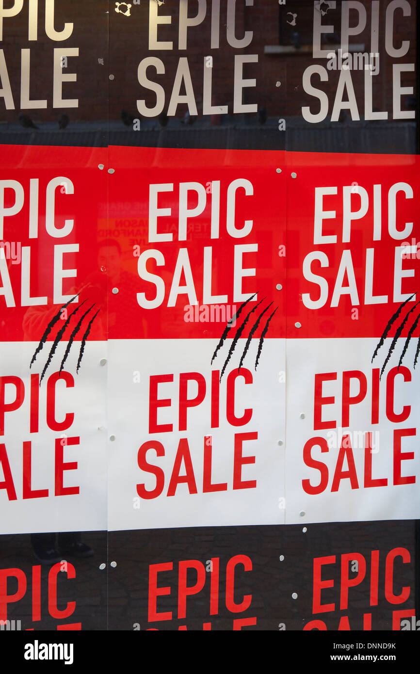 "Epic Sale" signs and posters Blackpool, Lancashire, UK shops during