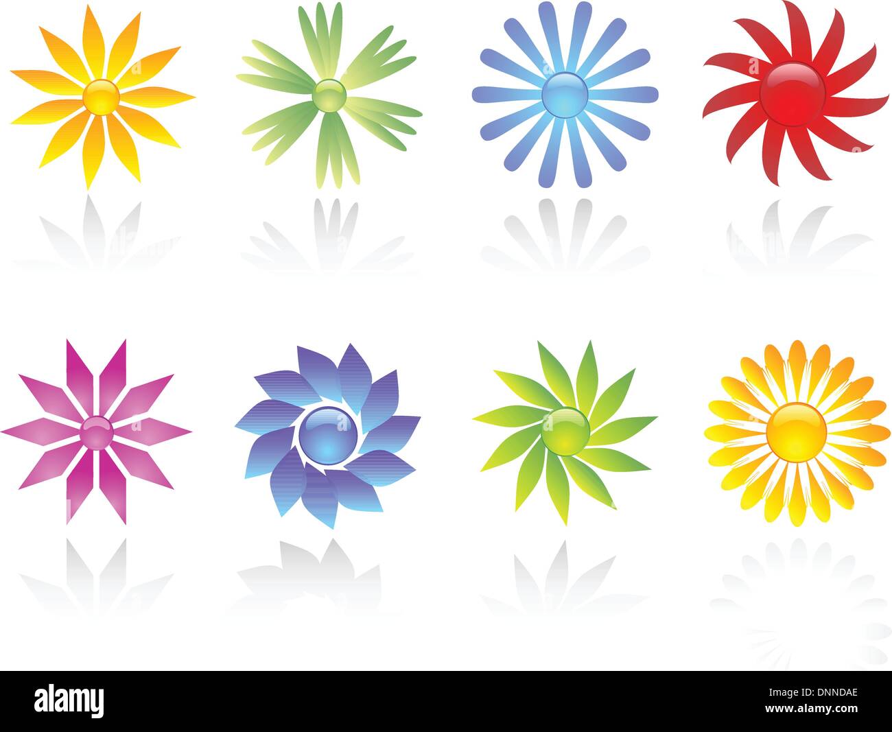 Various different coloured flower icons Stock Vector