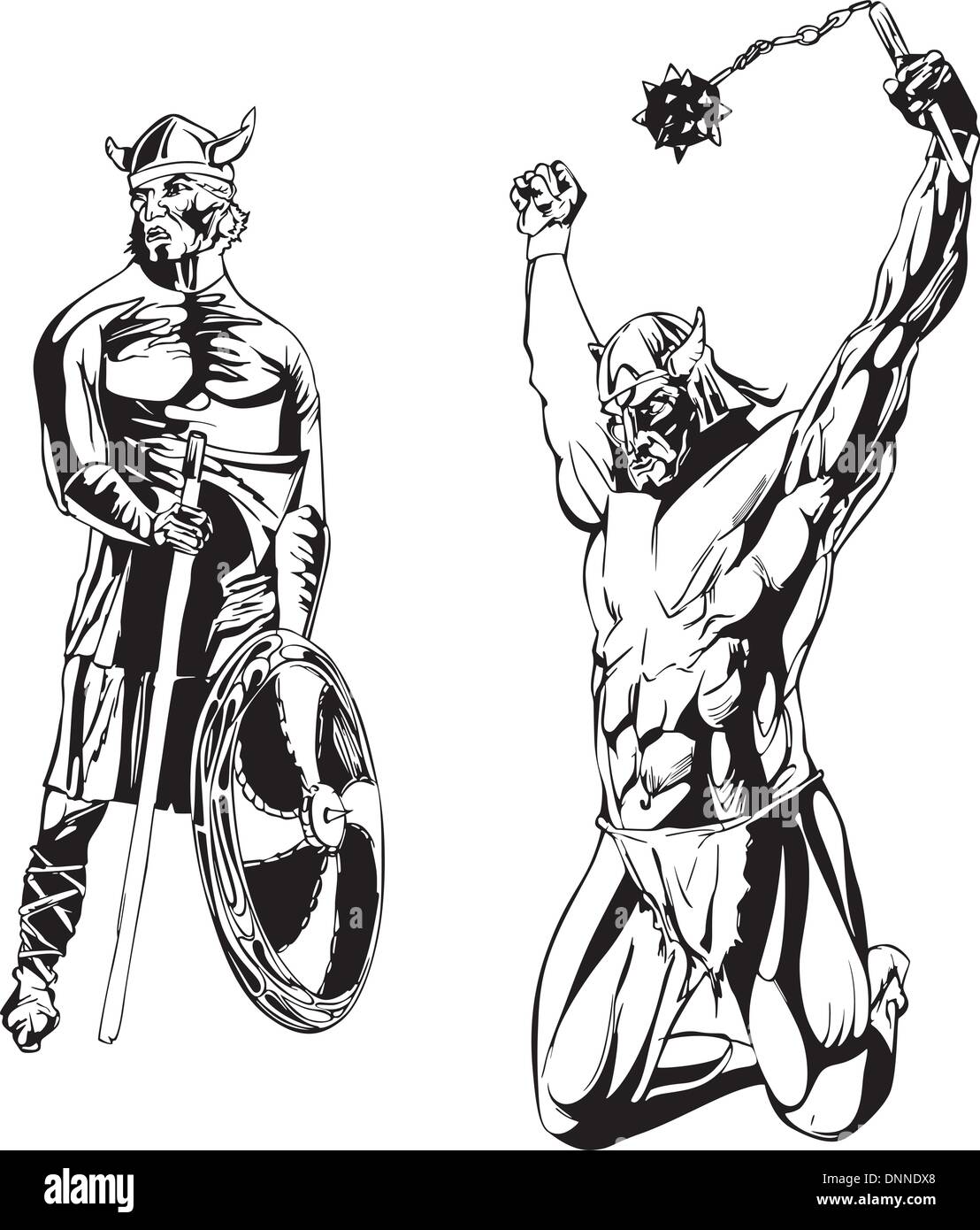 Vikings. Set of black and white vector illustrations Stock Vector Image ...