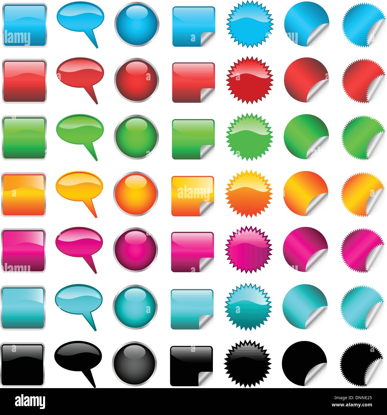 Huge set of different coloured glossy icons Stock Vector