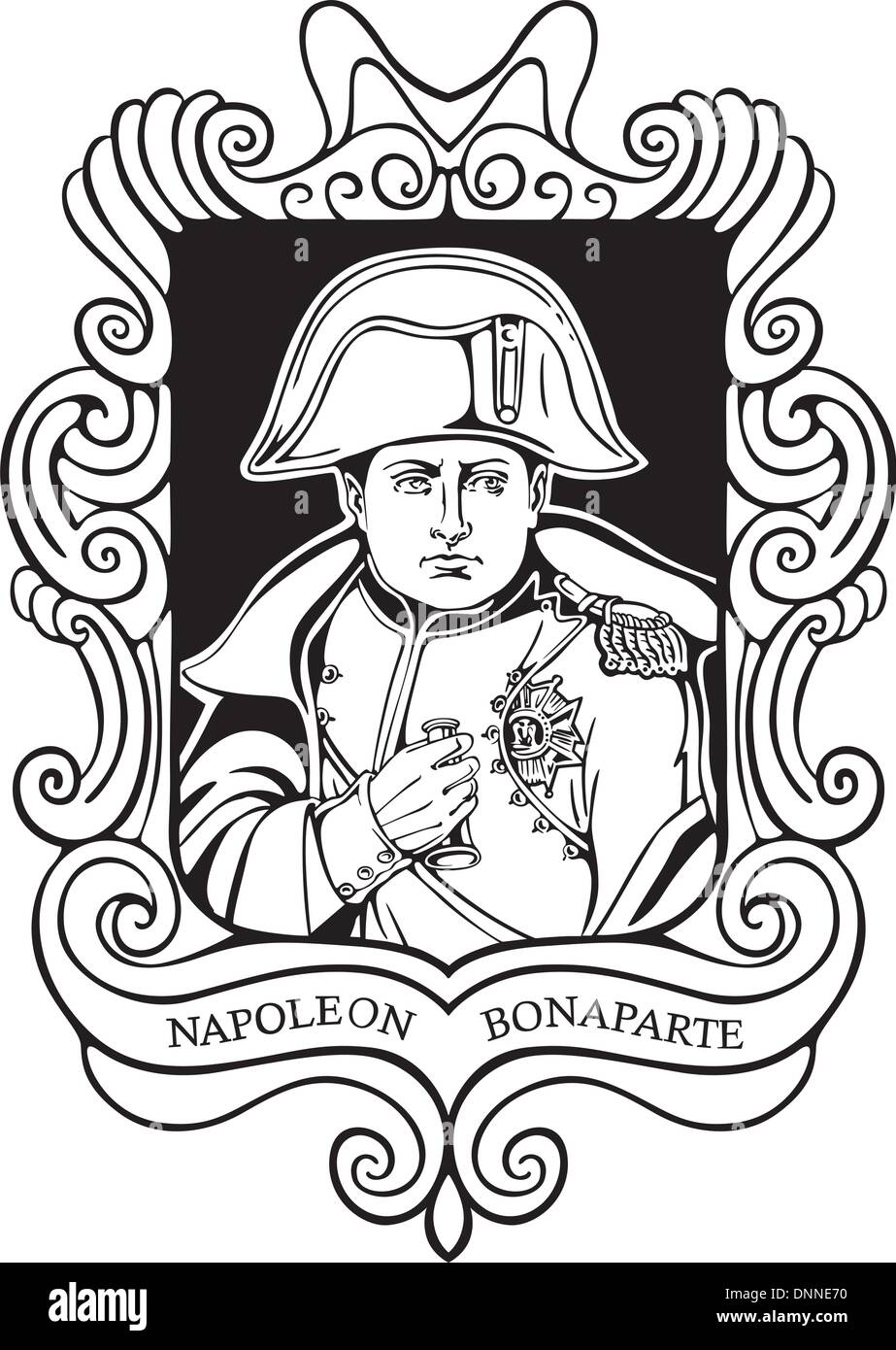 Portrait of Napoleon Bonaparte. Black and white vector illustration