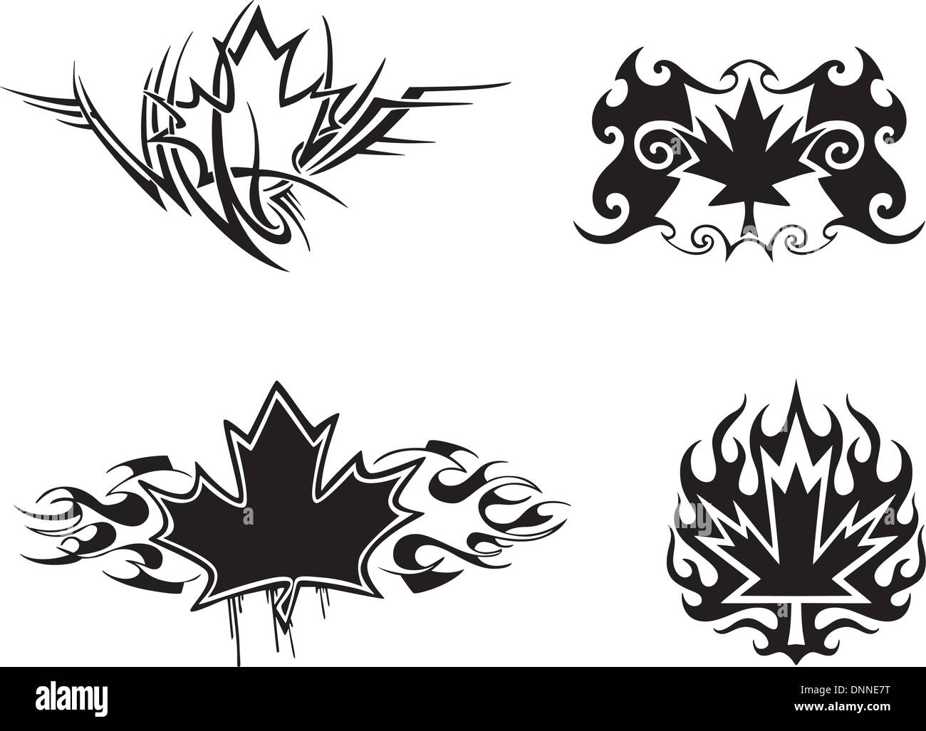 Four Canadian maple leaf flame & tattoo designs. Vinyl-ready EPS  Illustrations, black and white sketches Stock Vector Image & Art - Alamy