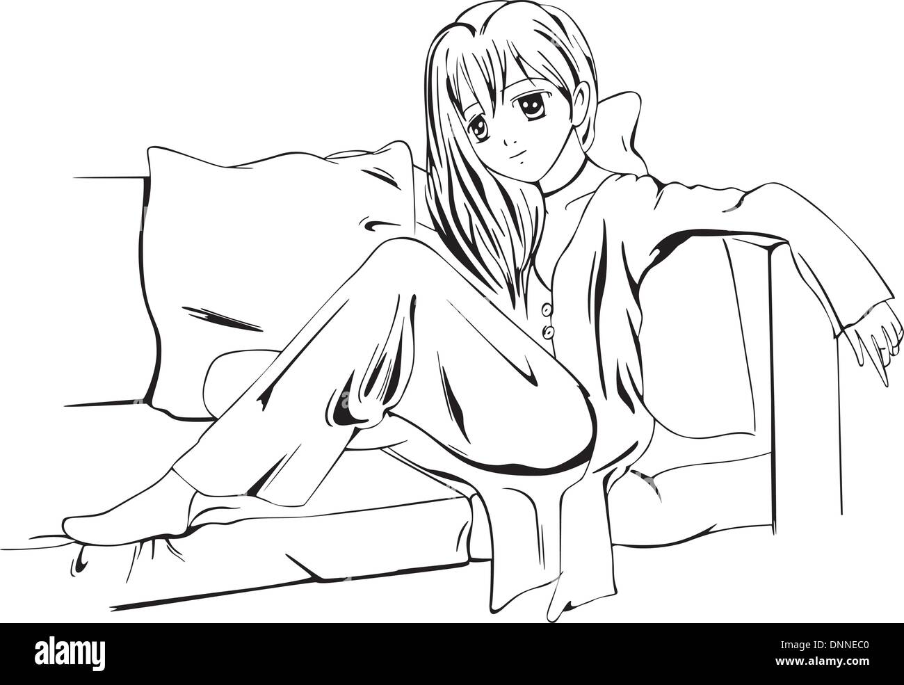 Anime Girl Sitting and Thinking