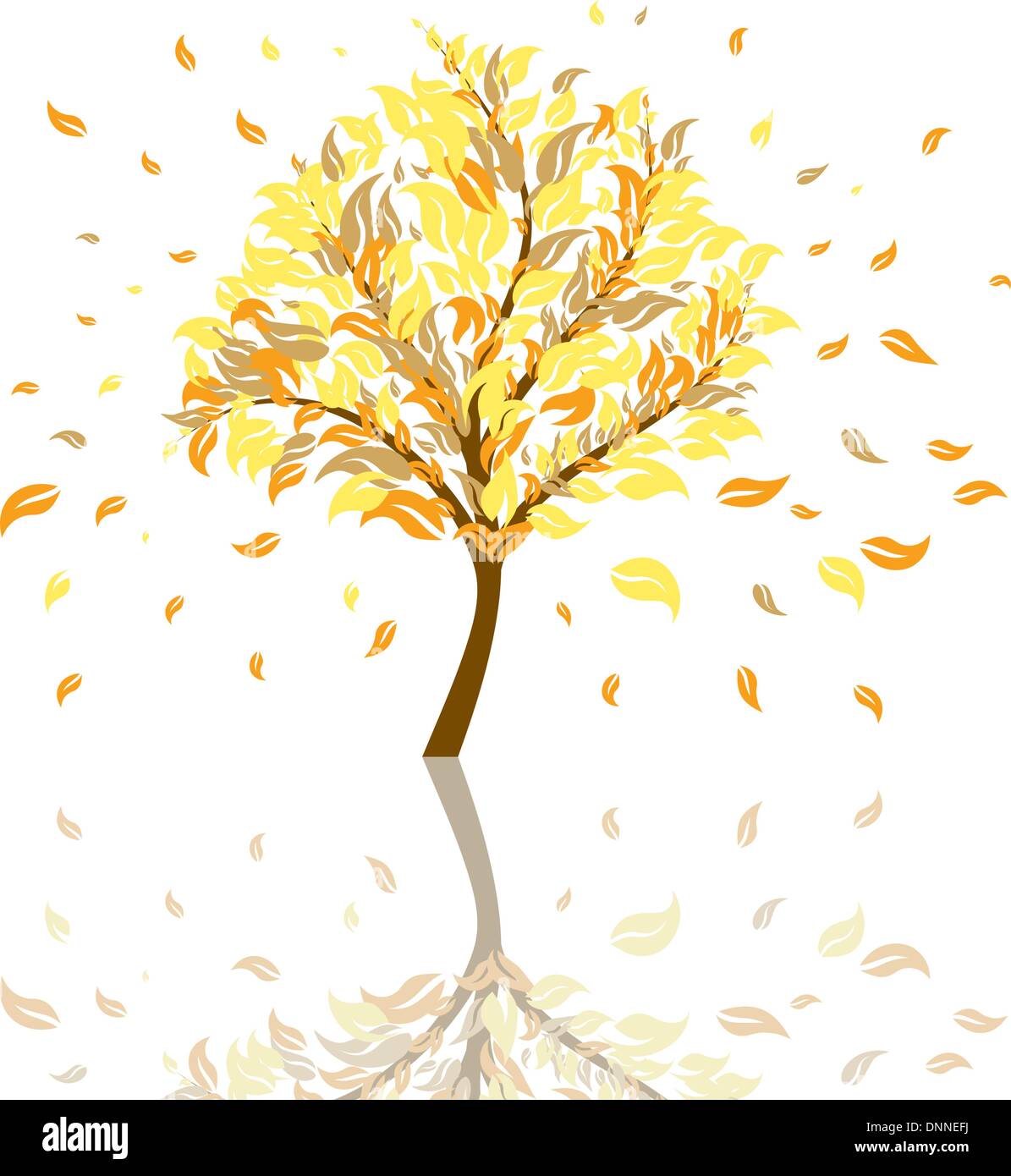 Vector illustration of autumn tree with falling leaves Stock Vector ...