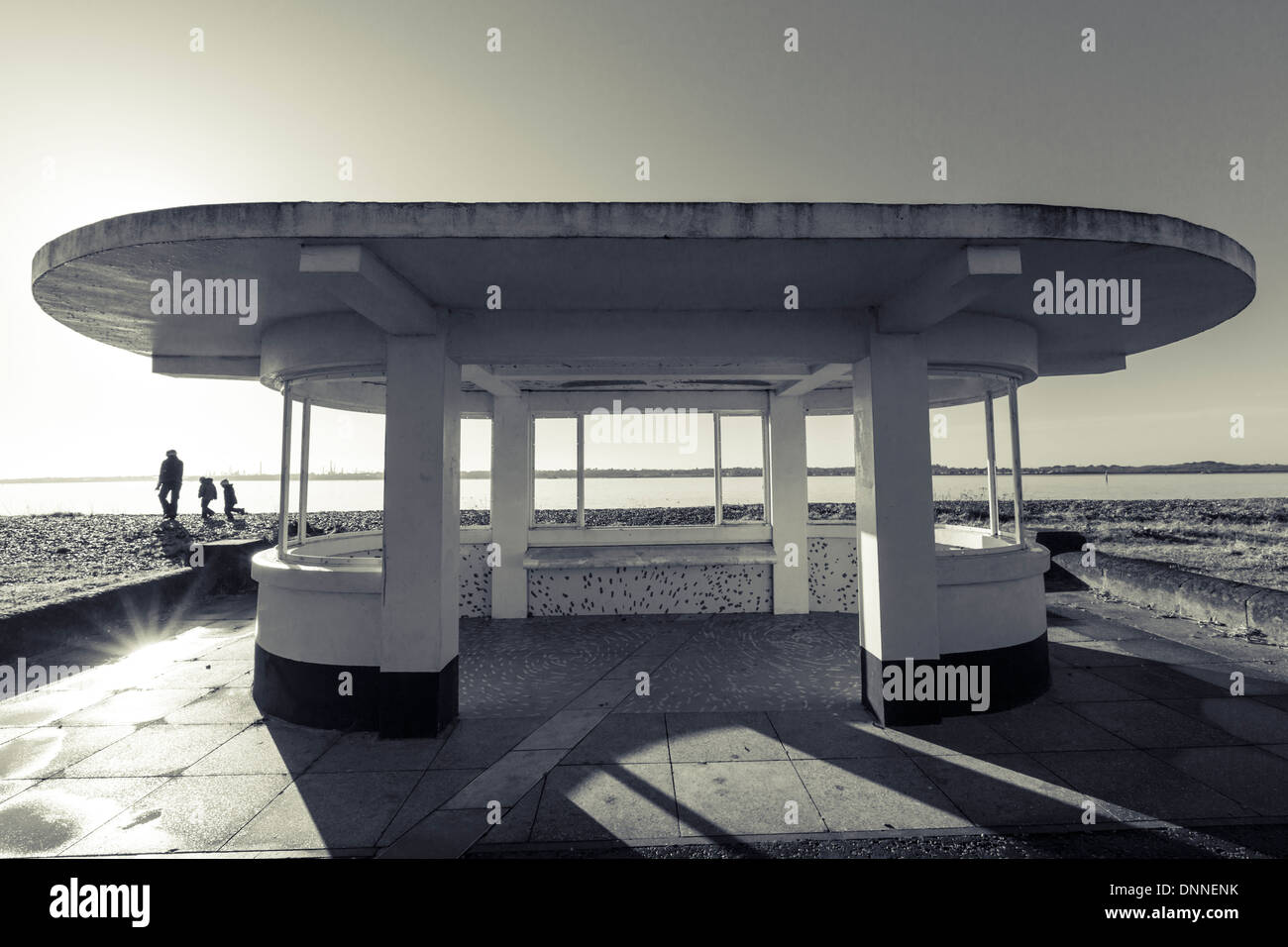 Restored srt deco beach shelter at Weston Shore Stock Photo