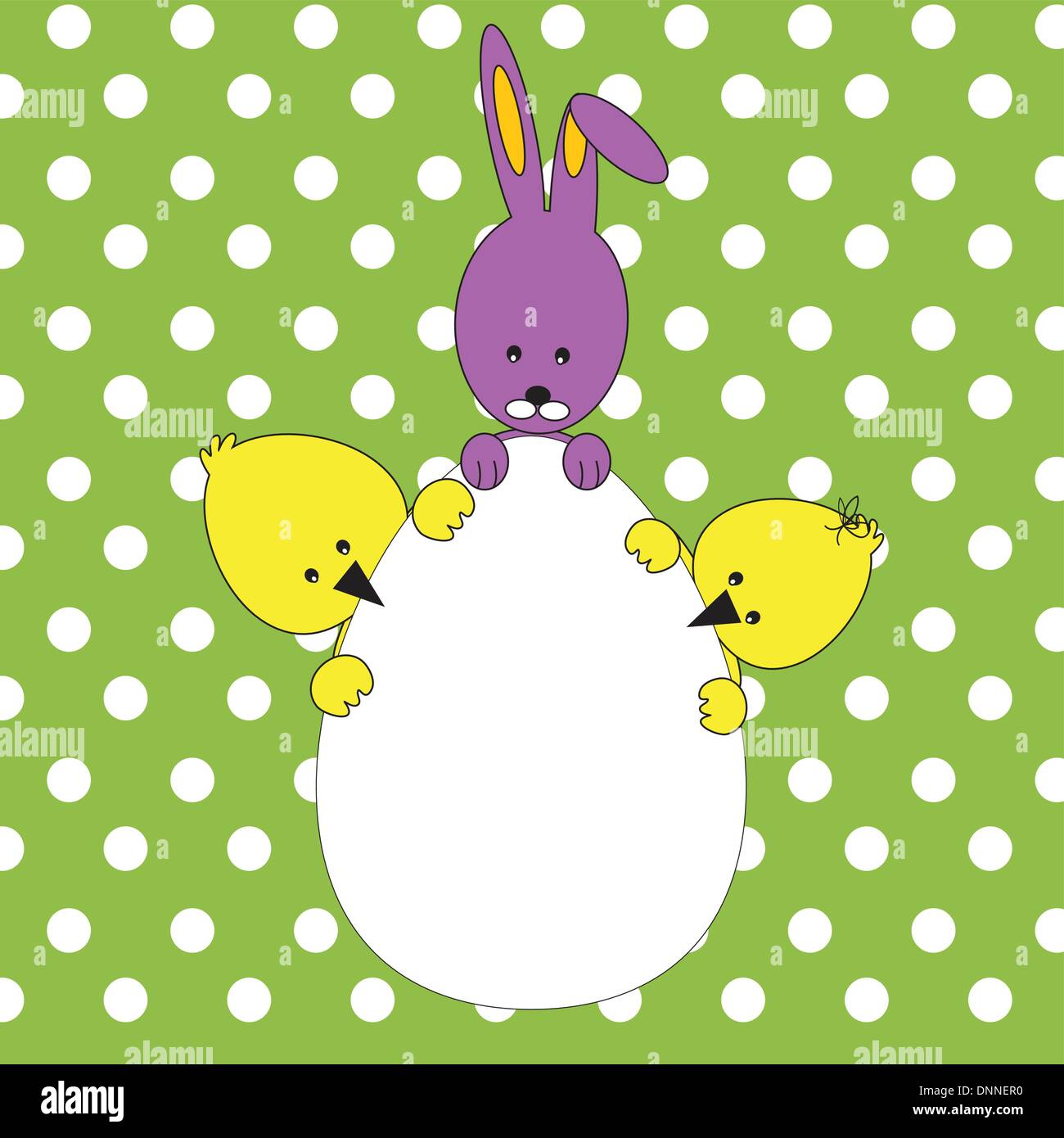 Easter colorful card with rabbit and chickens Stock Vector