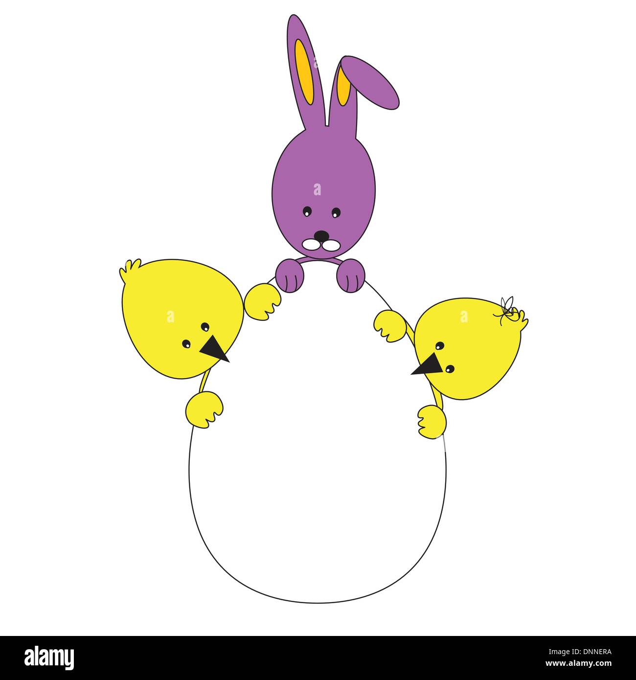 Easter colorful card with rabbit and chickens Stock Vector