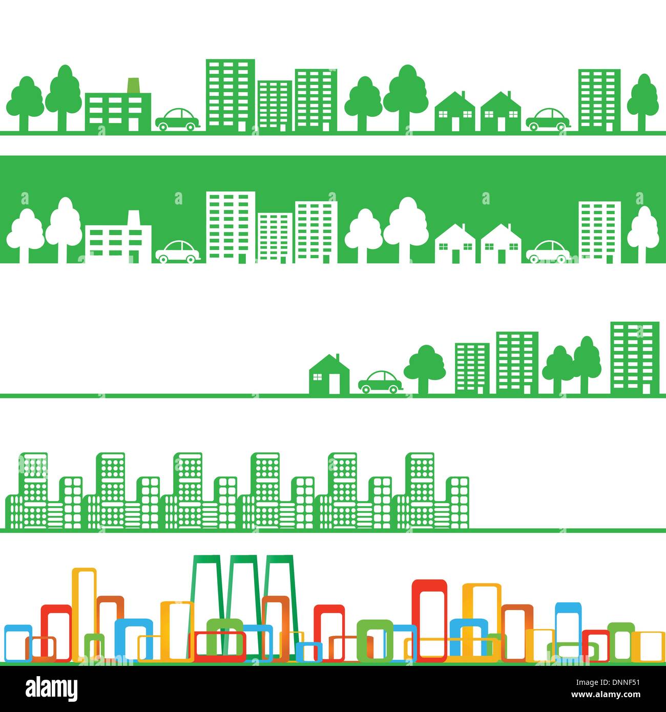 Five banners with eco town Stock Vector