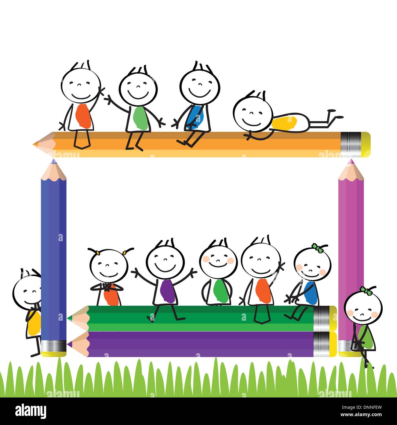 Happy colorful kids on house with crayons Stock Vector Image & Art - Alamy