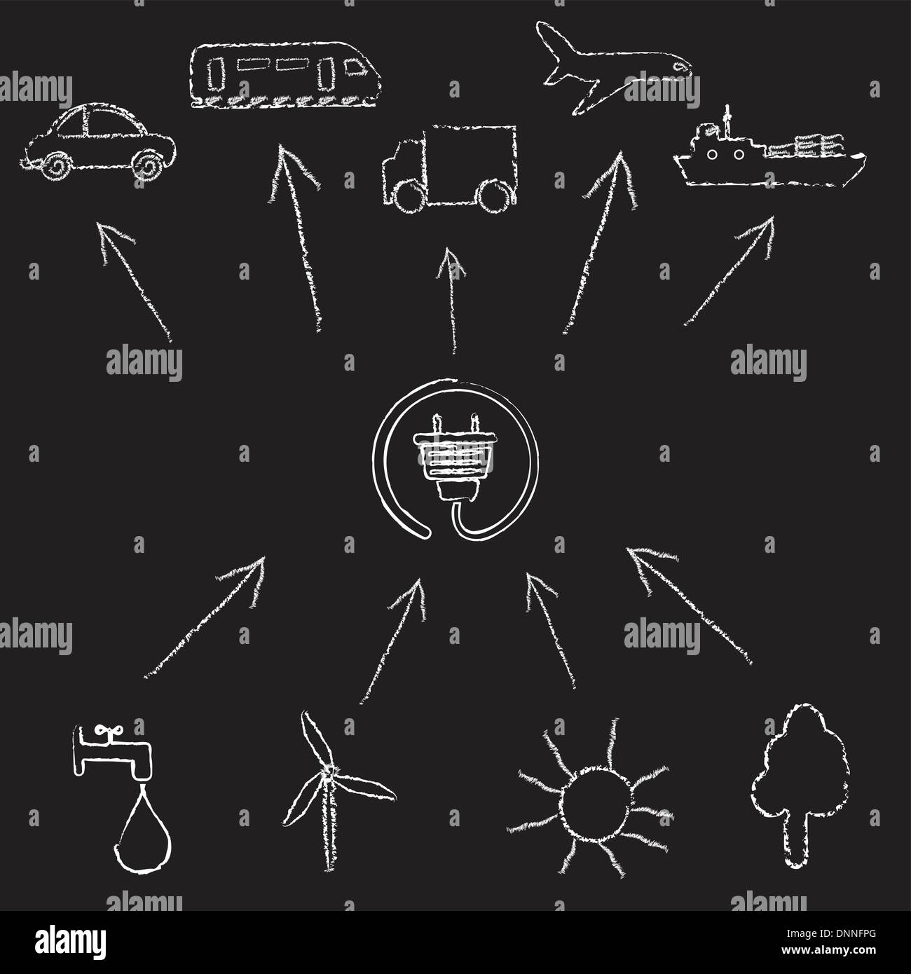Concept ecology power on blackboard Stock Vector