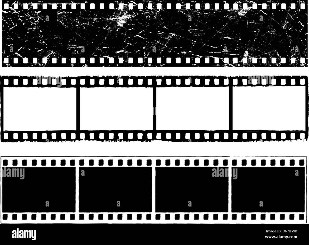 Various designs of grunge styled film strips Stock Vector