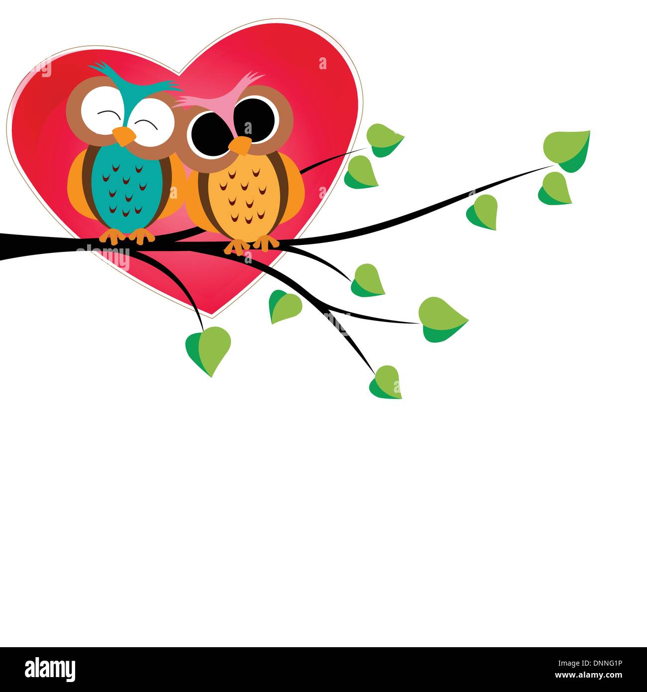 Cute and happy owls on tree with hearts Stock Vector Image & Art - Alamy