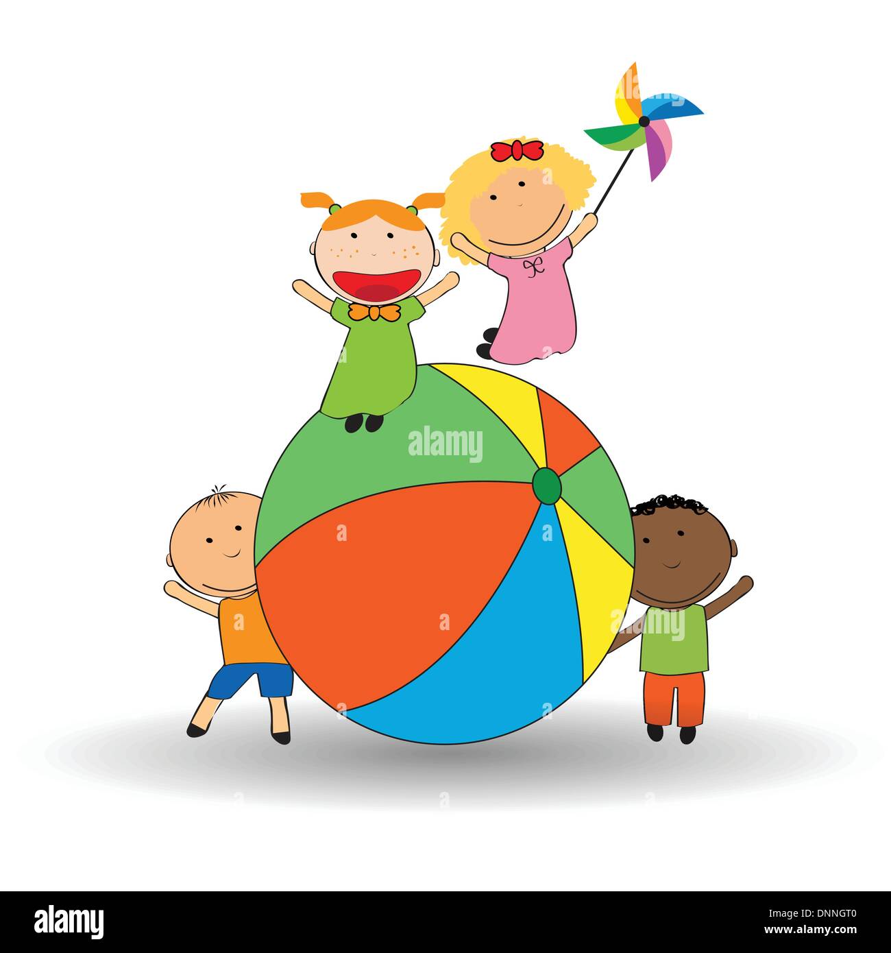 Happy and colorful kids playing with ball Stock Vector