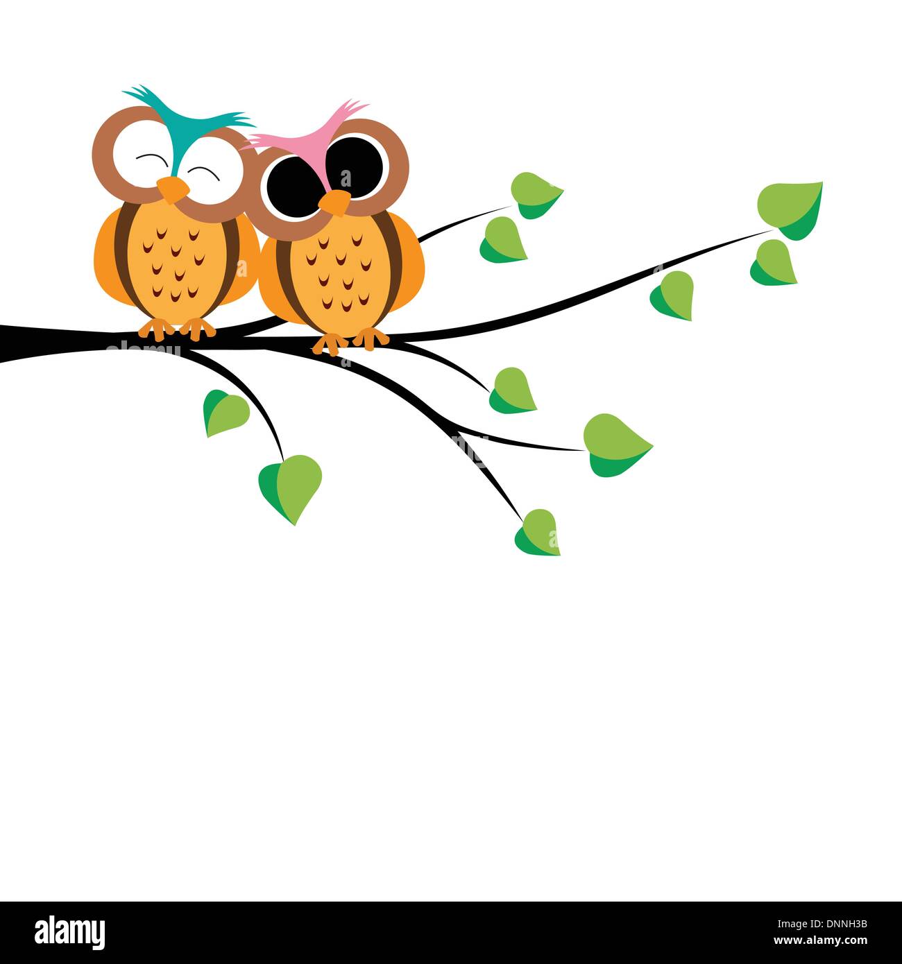 Abstract background with owls on tree branch Stock Vector