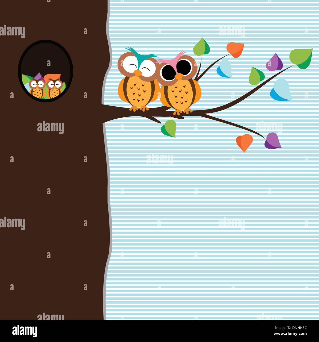 Abstract background with owls on tree branch Stock Vector