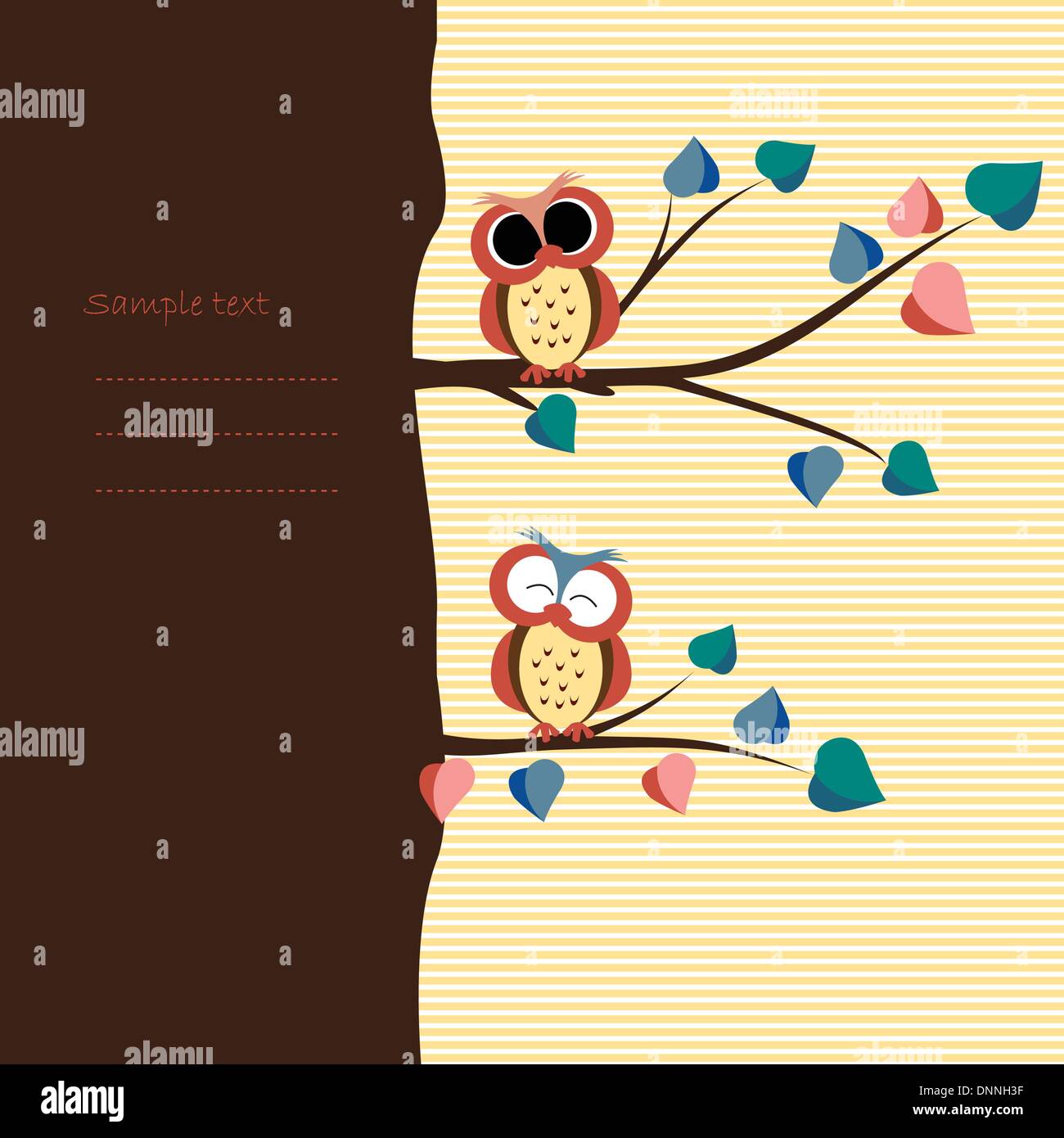 Abstract background with owls on tree branches Stock Vector