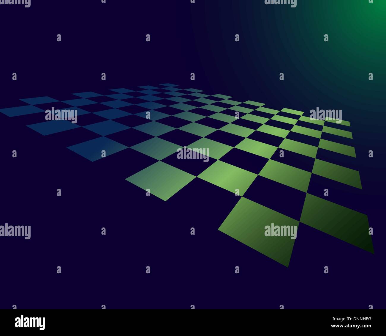 Abstract checked board whith dropping green glow Stock Vector