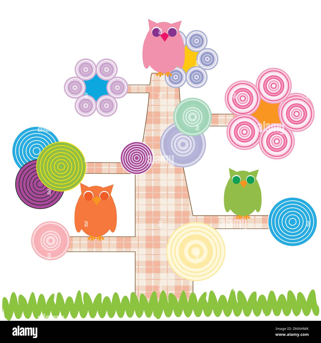 Cute kids cartoon with tree and owns Stock Vector Image & Art - Alamy