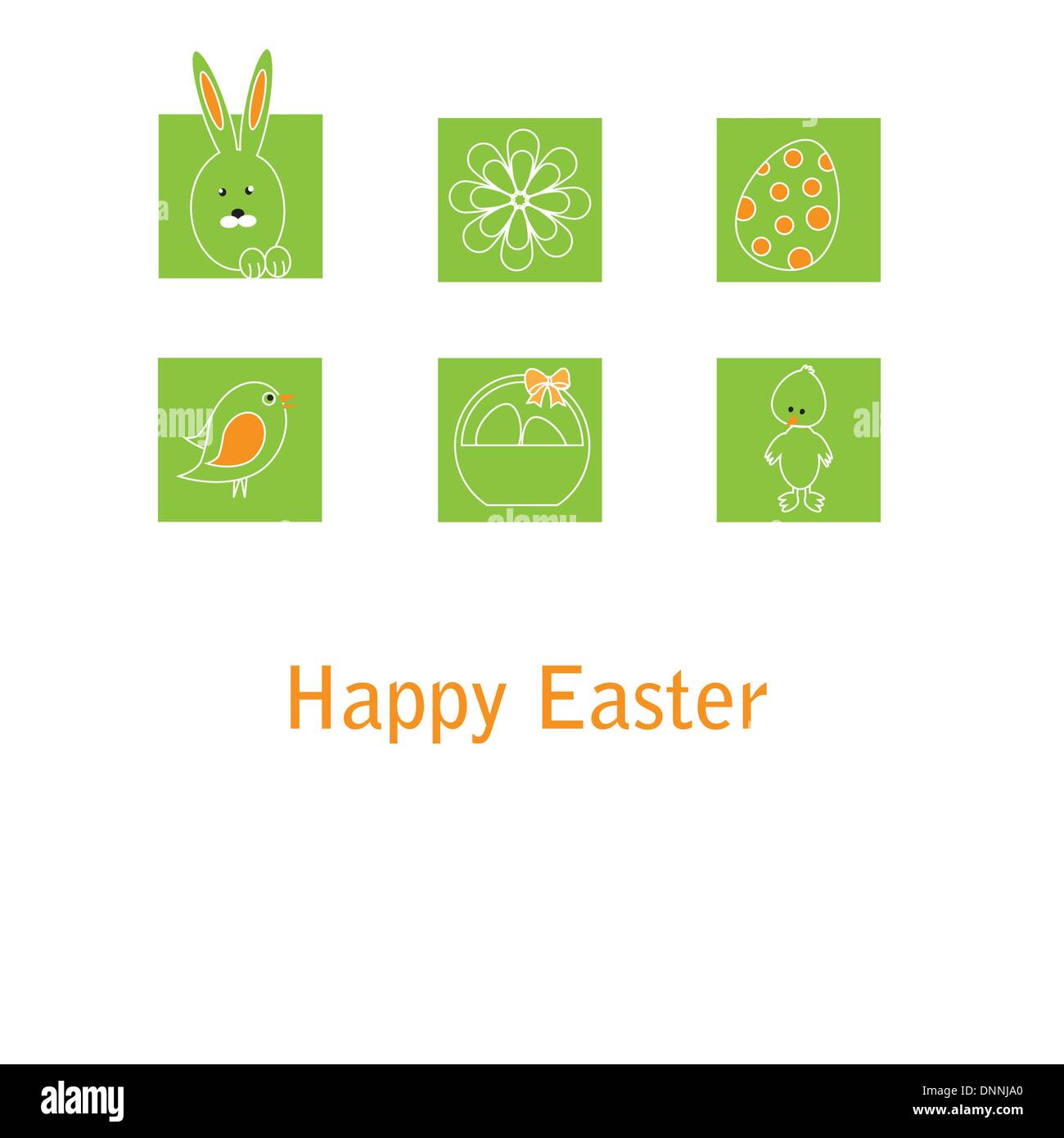 Cute easter card with birds, eggs, rabbit and chicken Stock Vector