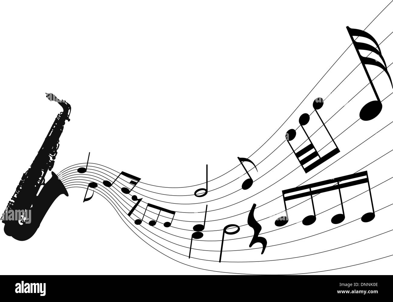 Abstract music background with different notes and wind instrument