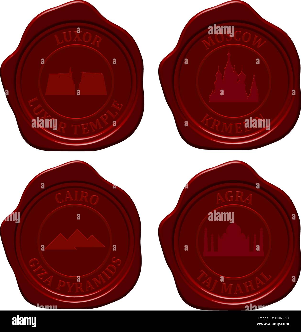 Landmark sealing wax stamp set for design use. Vector illustration