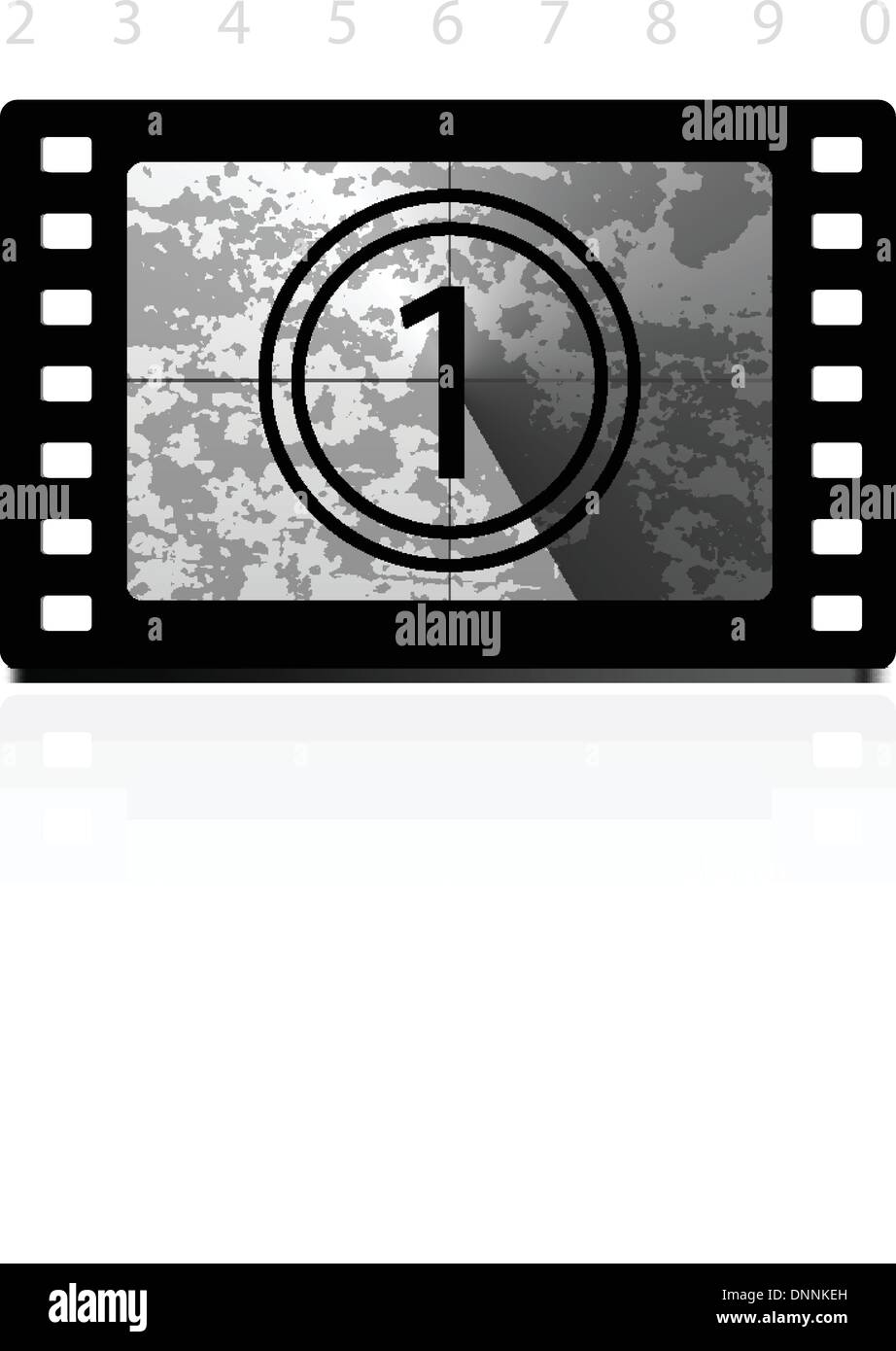 Grunge film countdown. Vector illustration on white background. Easy to remove grunge effect. Stock Vector