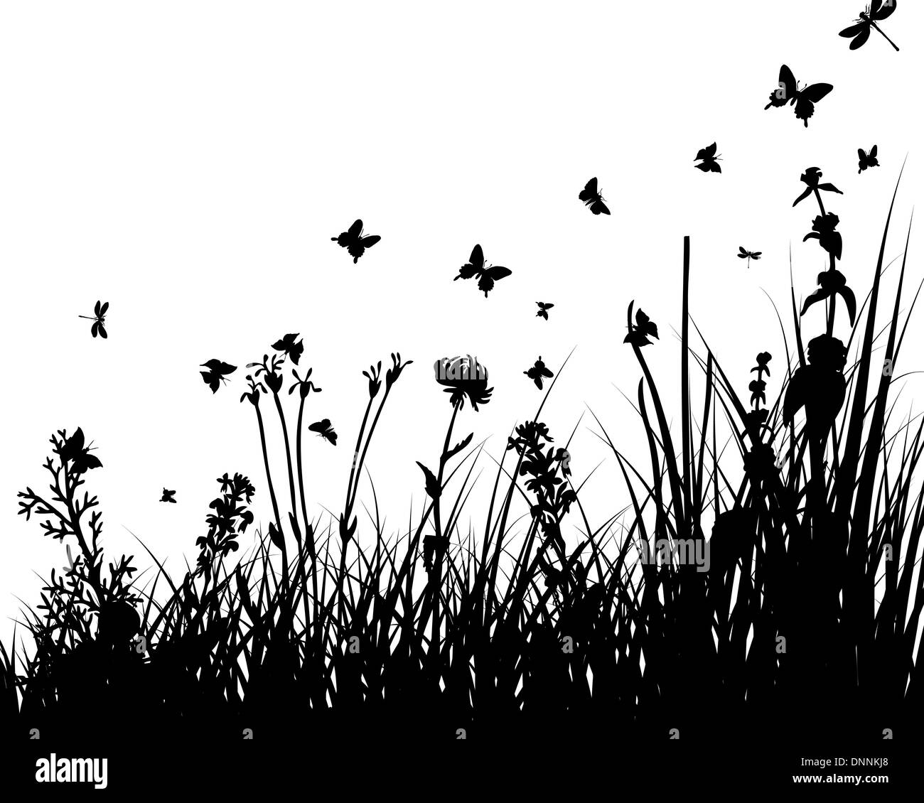 Vector grass silhouettes background. All objects are separated Stock