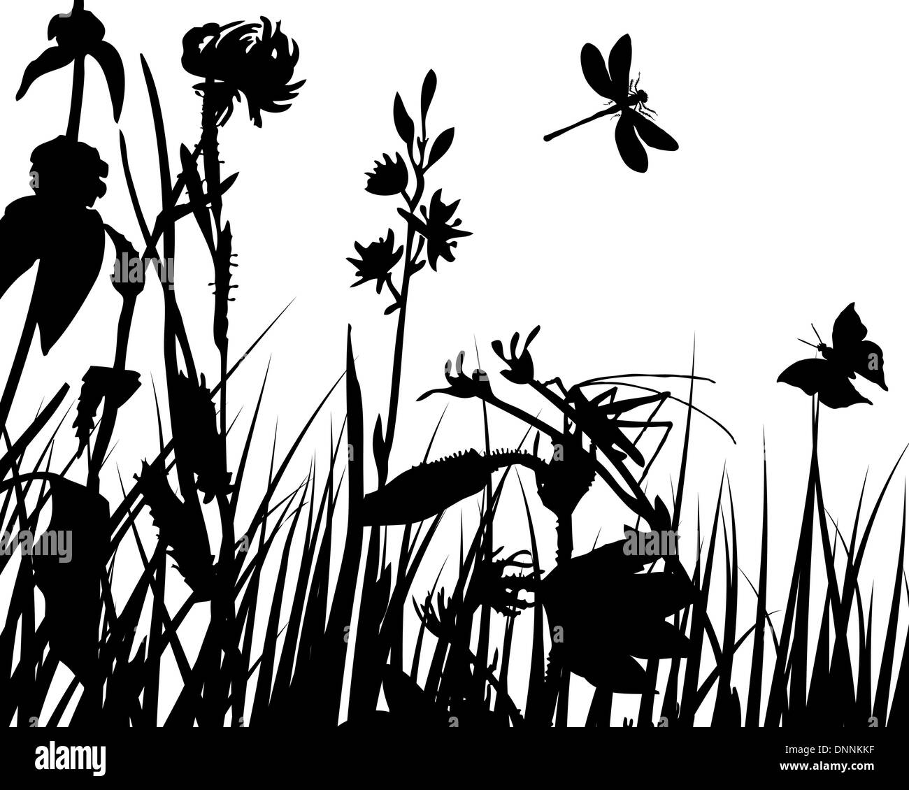 Vector grass silhouettes backgrounds with insects Stock Vector Image ...
