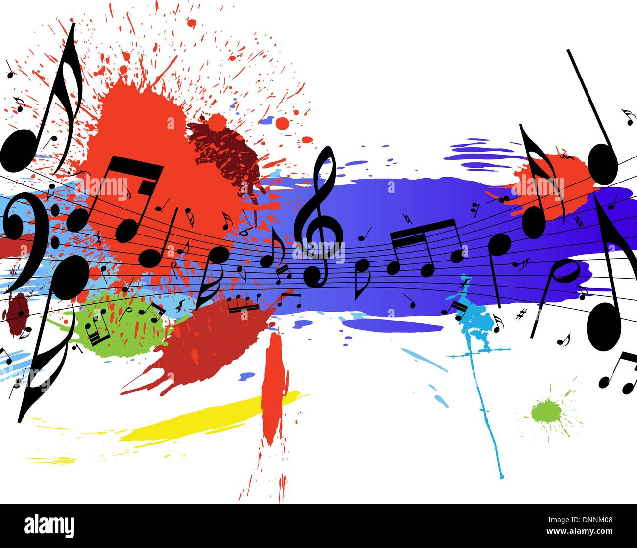 Vector musical notes staff on grunge background for design use Stock