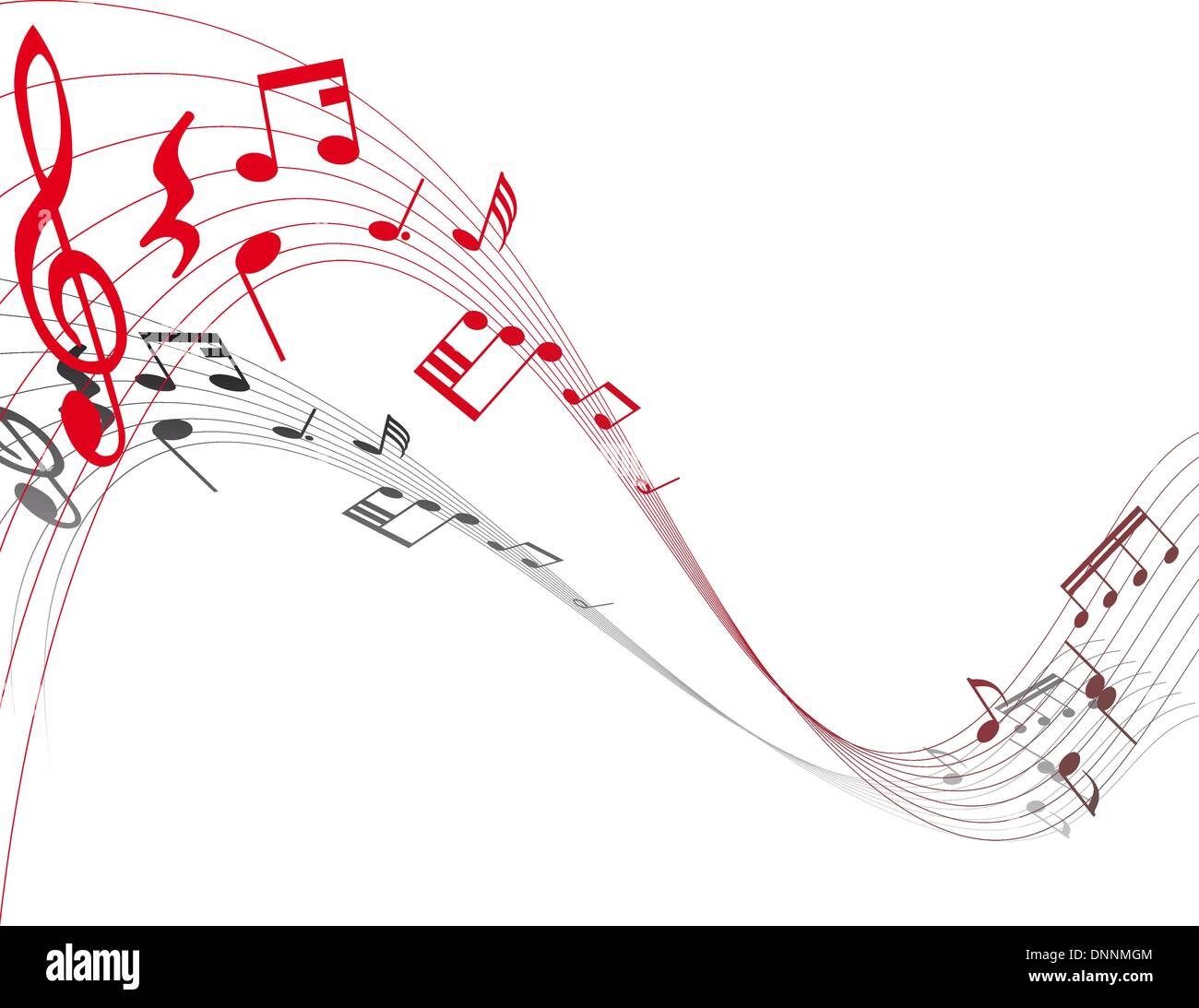Musical note staff on the red background Stock Vector