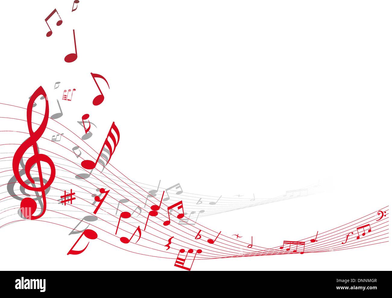 Musical note staff on the red background Stock Vector