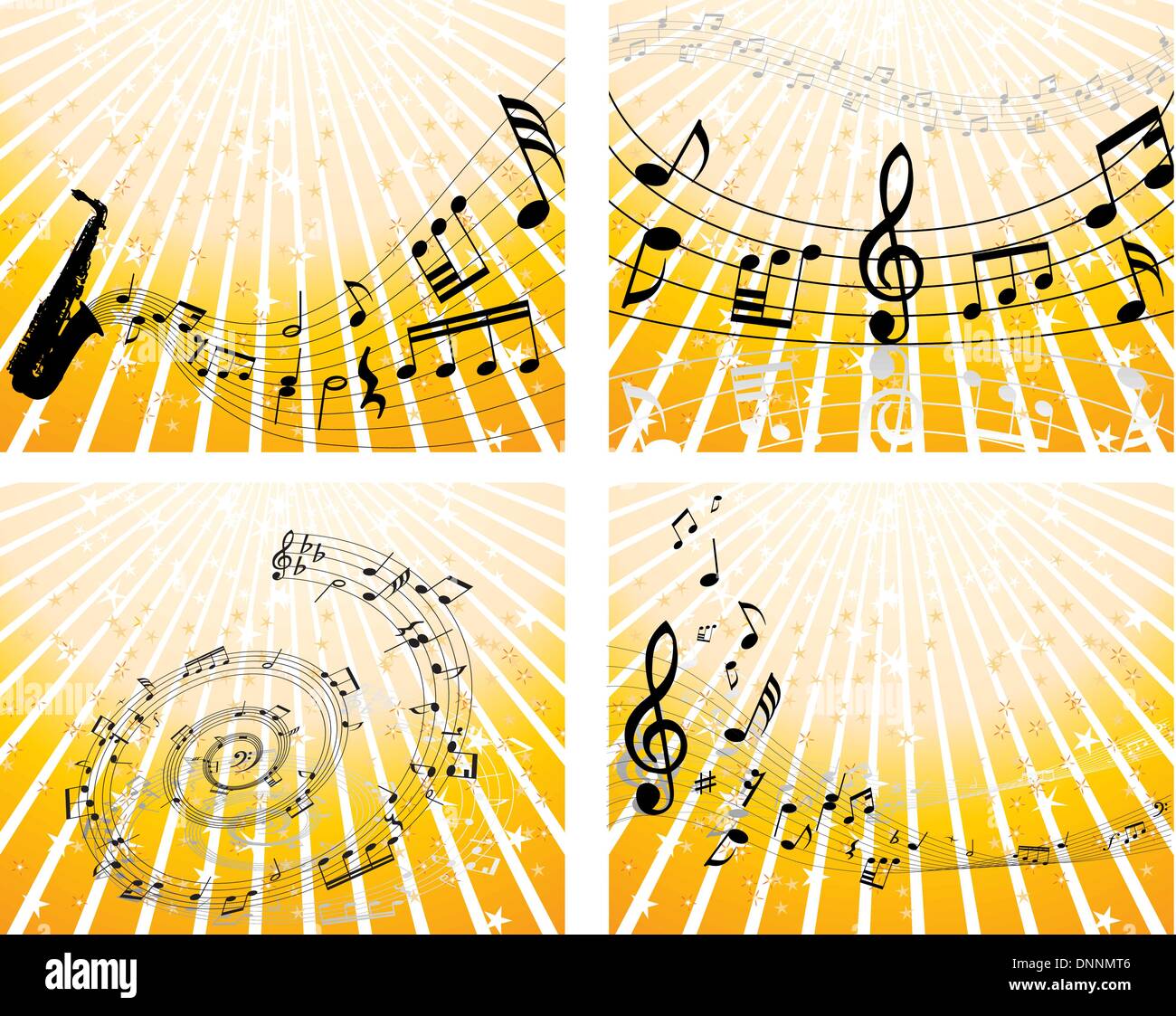 Set of four vector musical notes staff Stock Vector