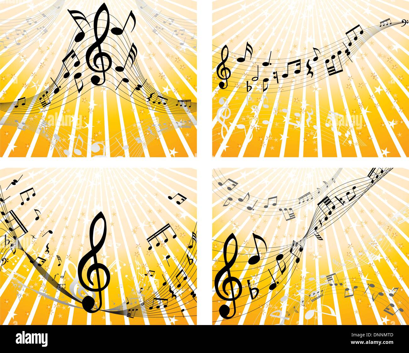 Set of four vector musical notes staff Stock Vector