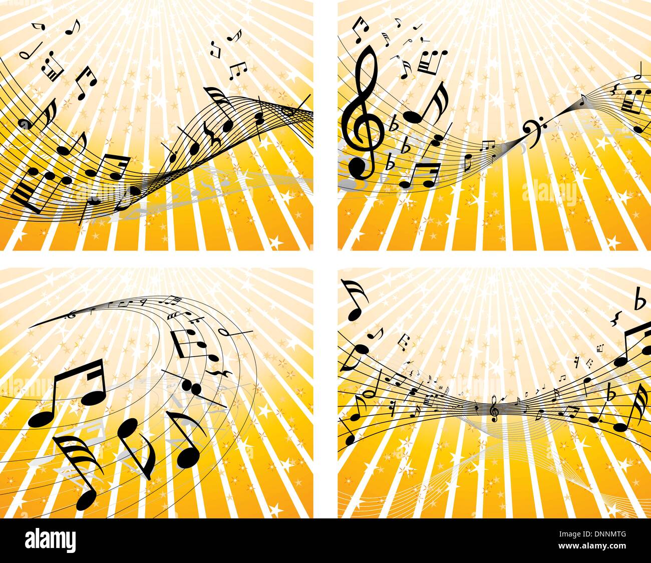 Set of four vector musical notes staff Stock Vector