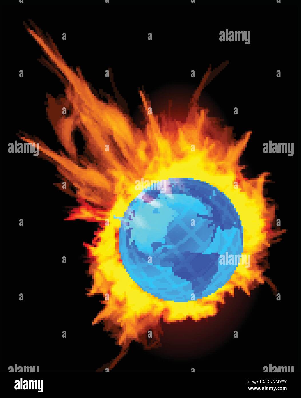 Burning globe earth vector illustration on black Stock Vector