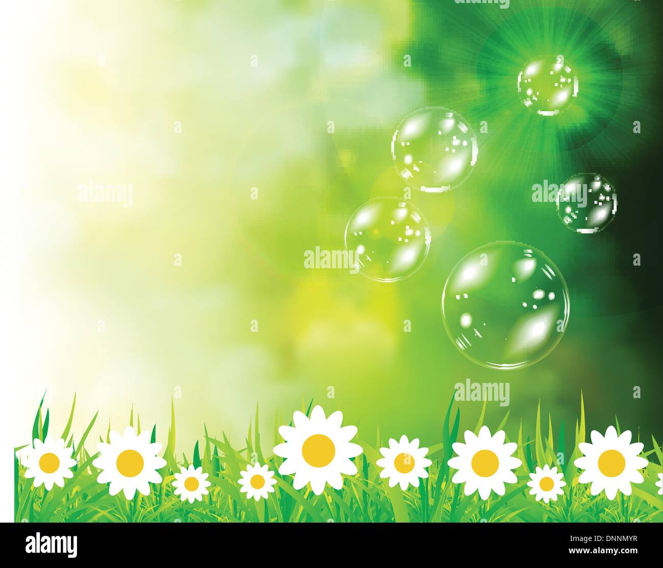 Soap bubbles on green natural background. Vector Stock Vector Image