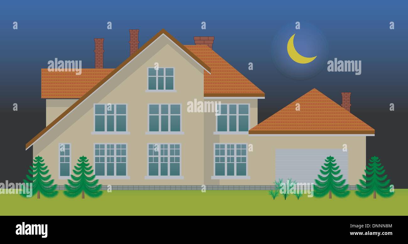 New family house in the night. See day version in my portfolio Stock Vector