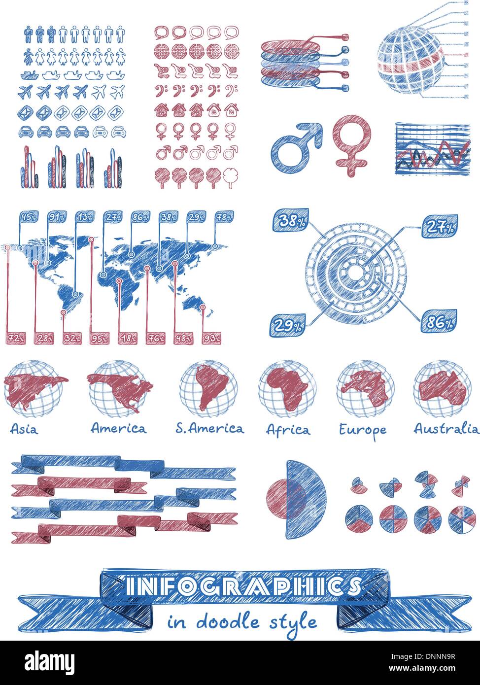 Infographics in doodle style. Vector hand drawn design elements Stock Vector