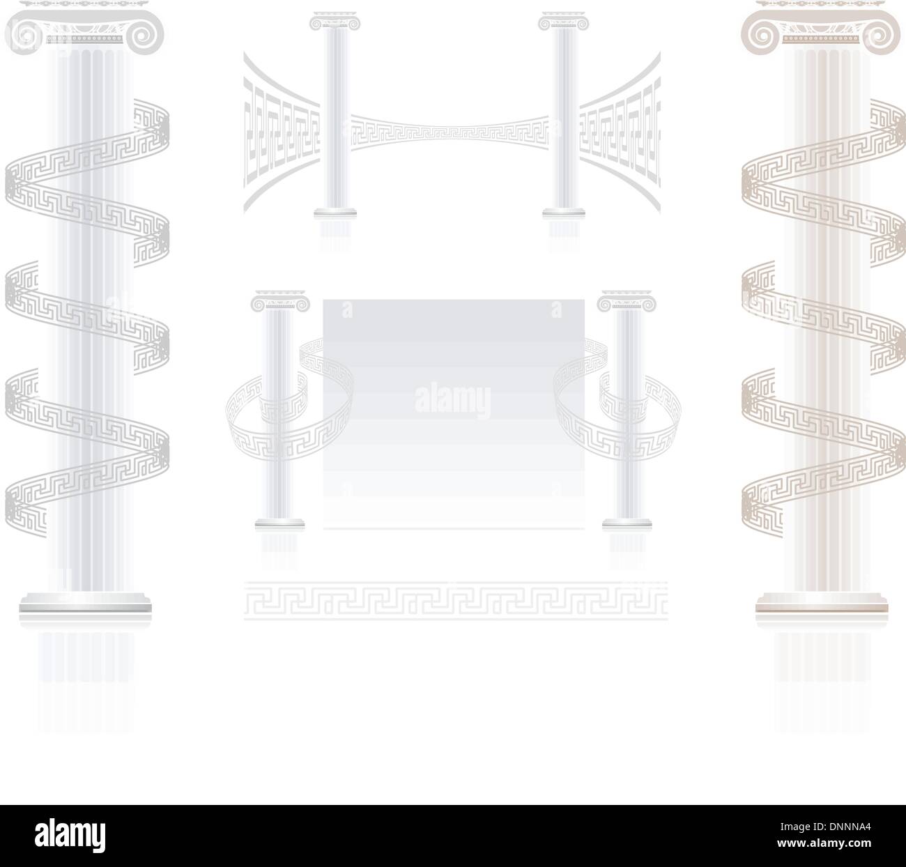 Ionic Column with Greek key pattern. Vector banner set. Stock Vector