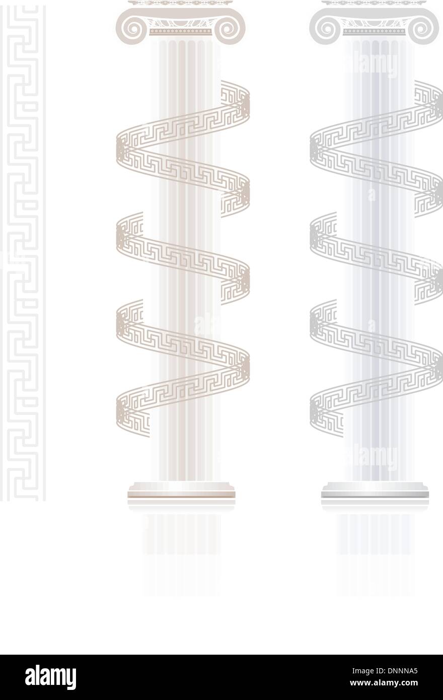 Ionic Column with Greek key pattern on white Stock Vector