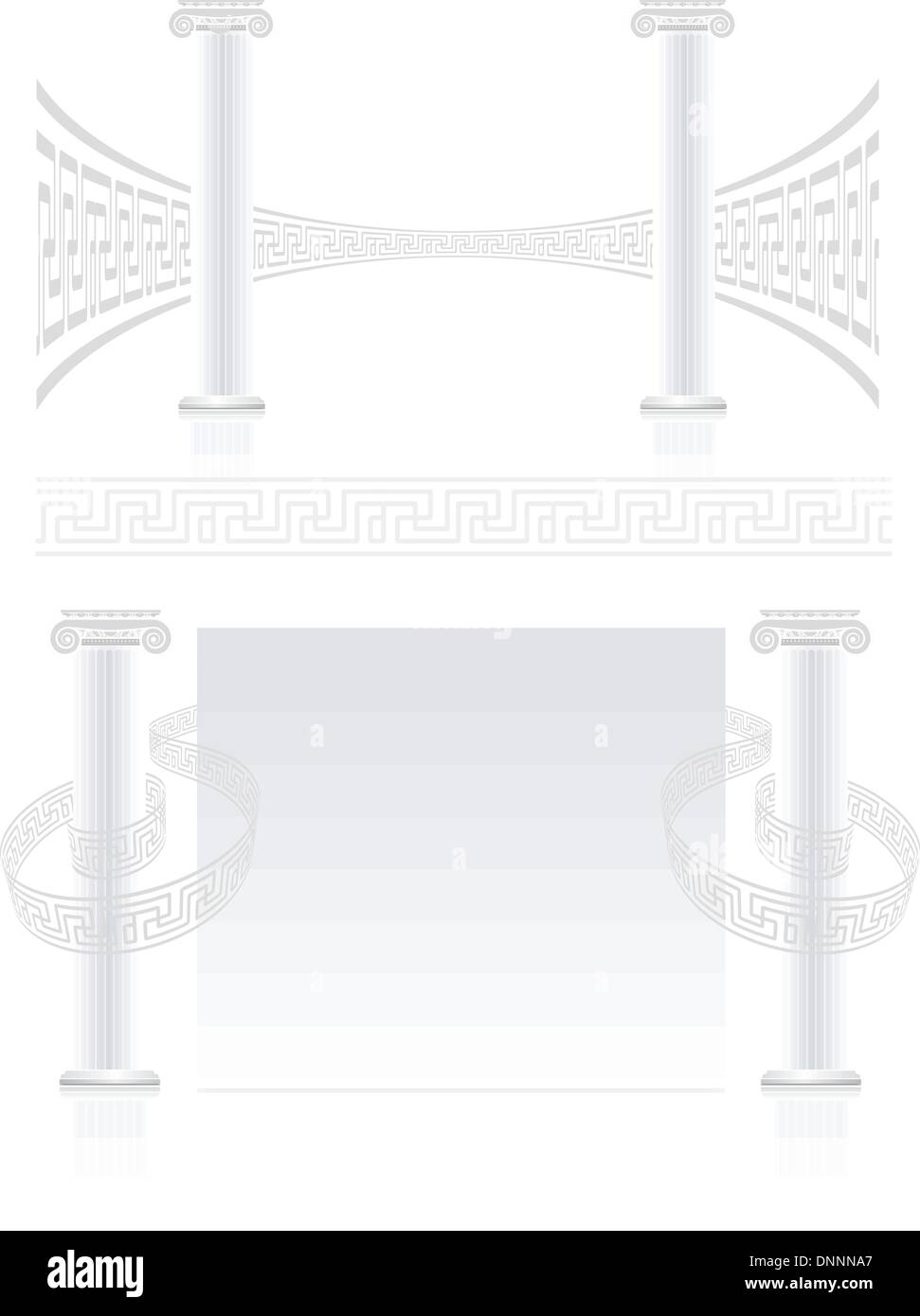 Ionic Column with Greek key pattern. Vector banner set. Stock Vector