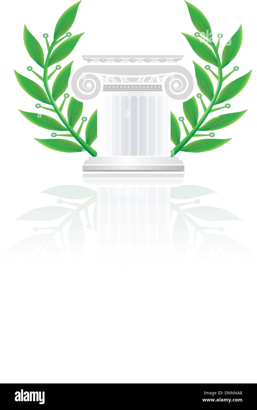 classic column with laurel wreath. Winner pedestal concept illustration Stock Vector
