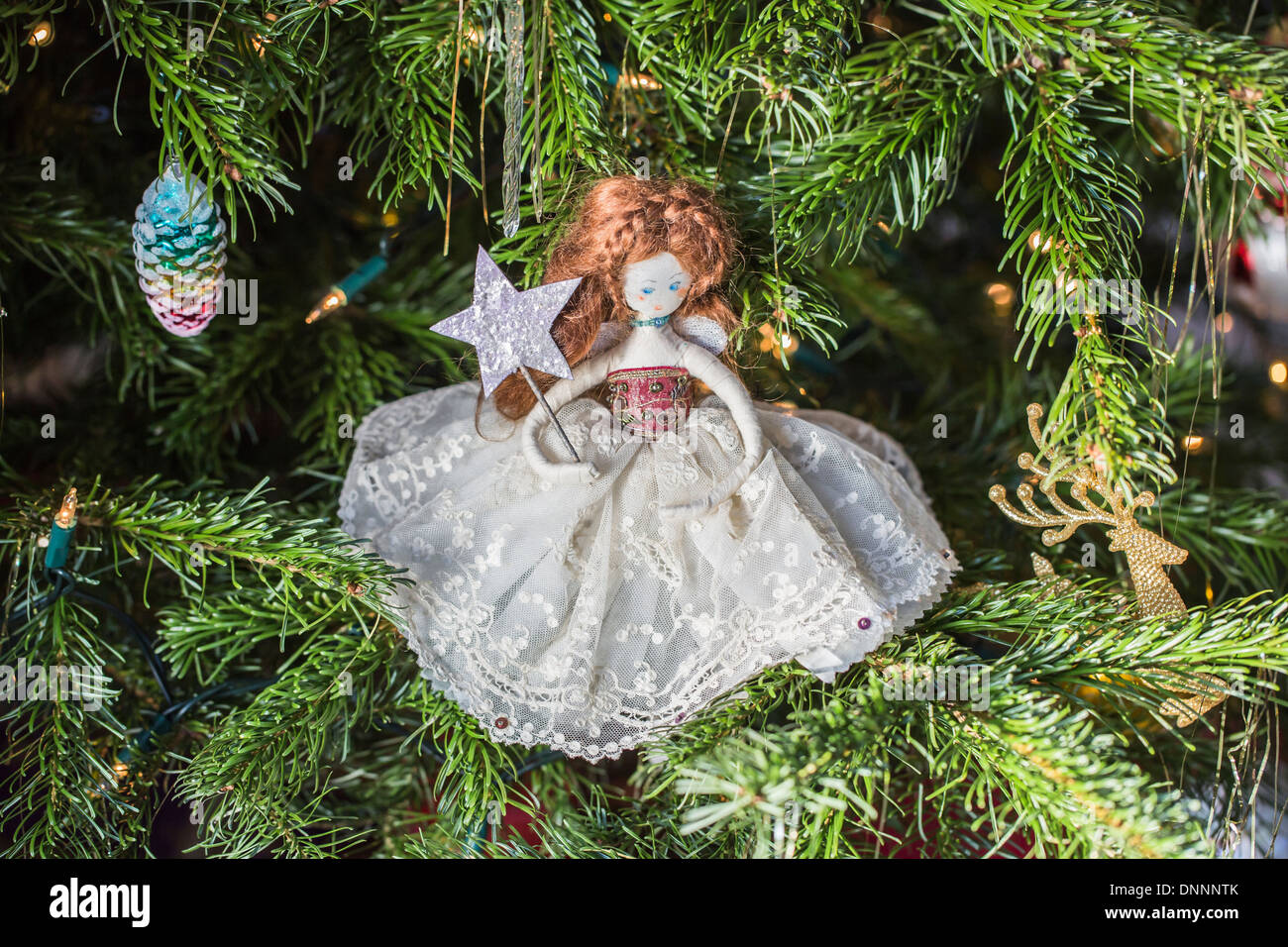 Hand Made Traditional Christmas Tree Fairy Decoration In White