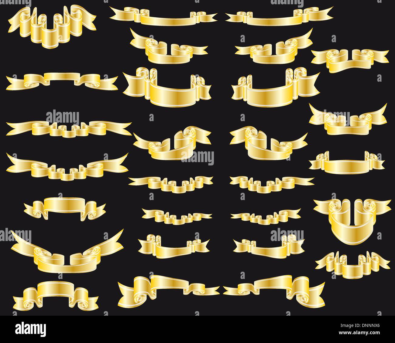 Set of golden vector ribbons on black background Stock Vector Image ...