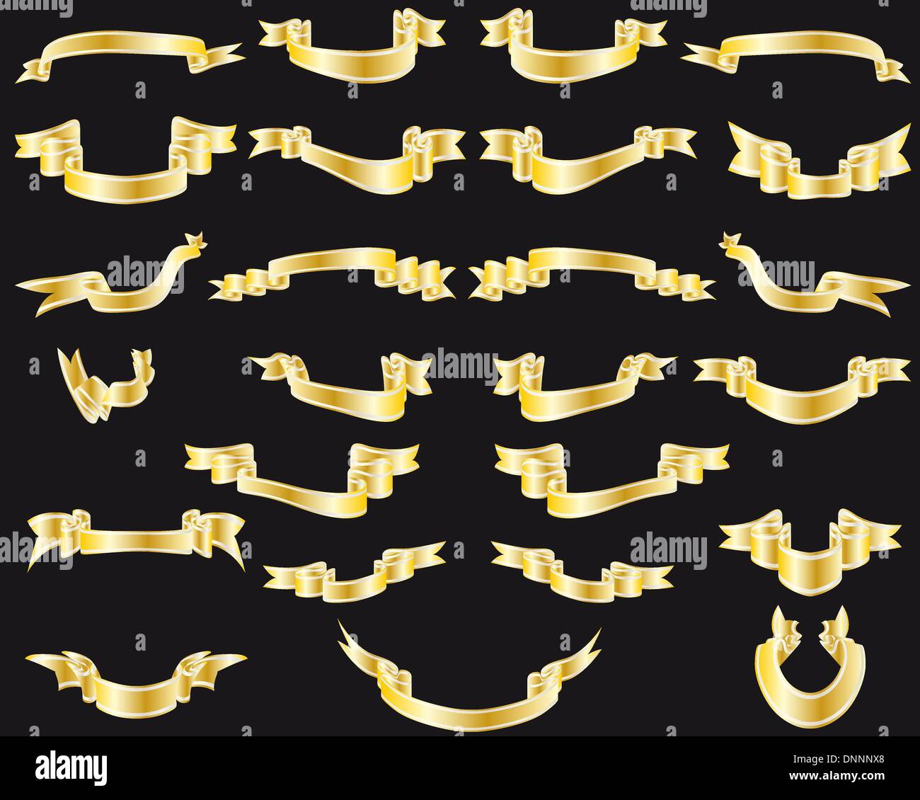 Set of golden vector ribbons on black background Stock Vector Image ...