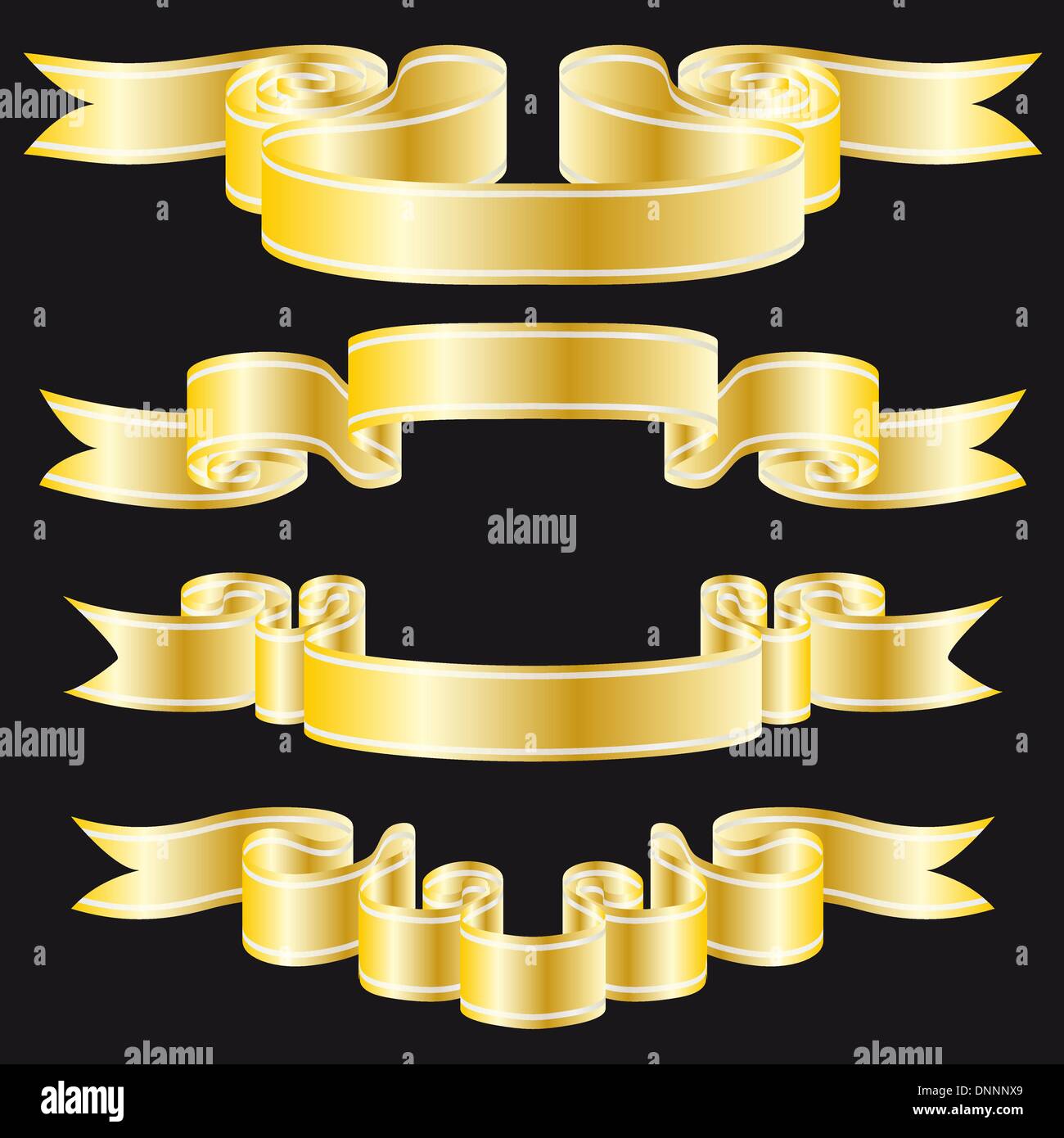 Set of golden vector ribbons on black background Stock Vector Image ...