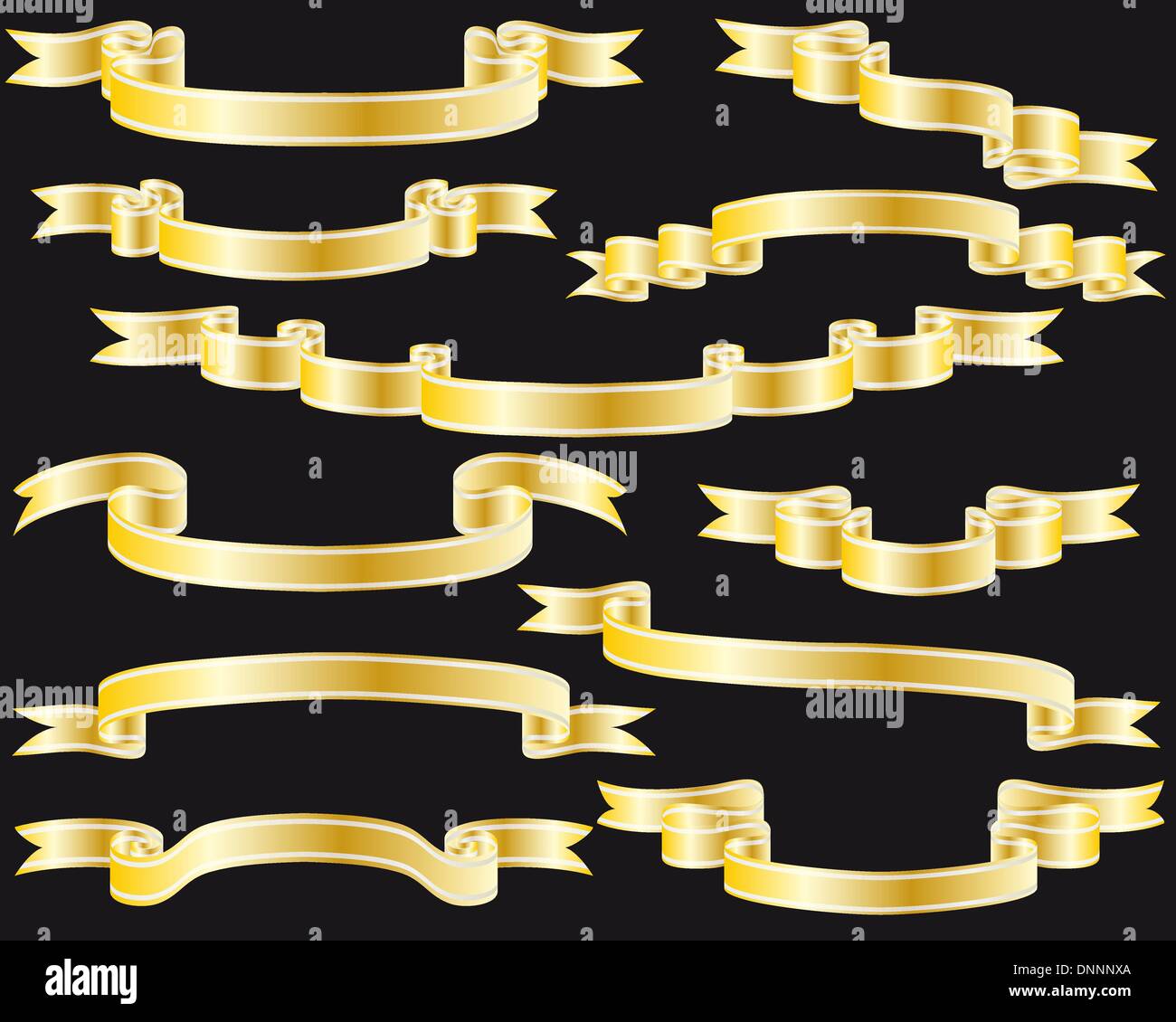 Set of golden vector ribbons on black background Stock Vector Image ...