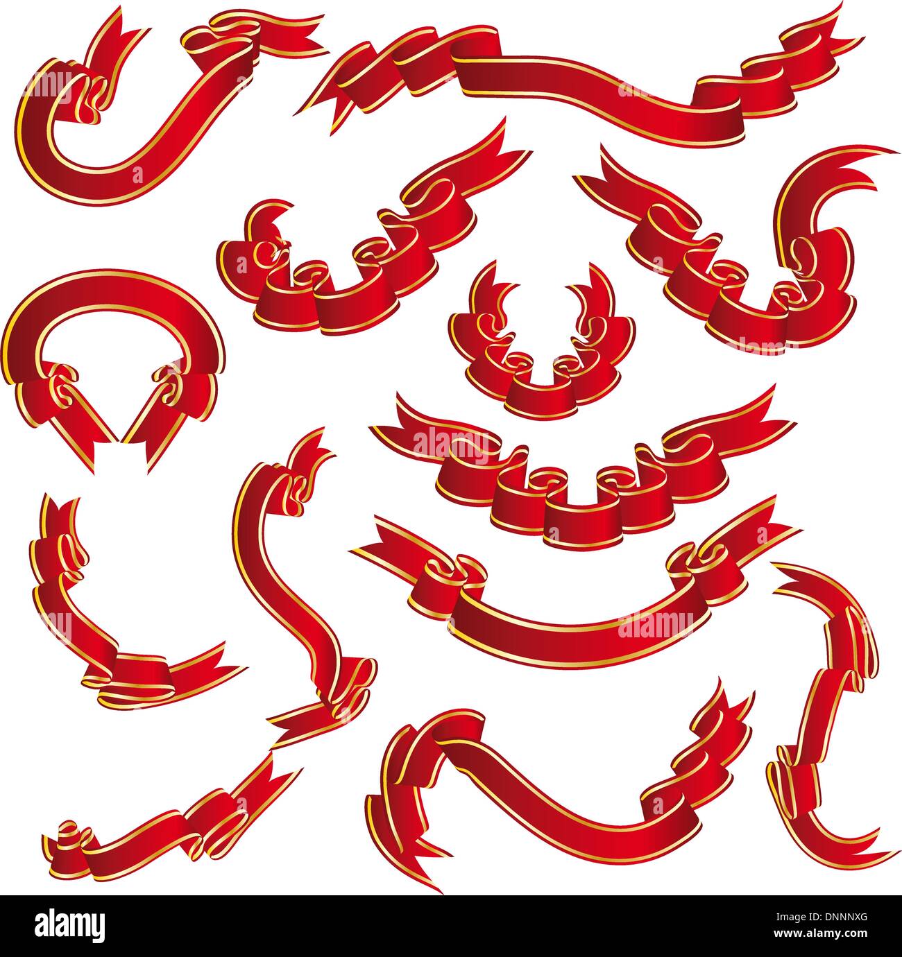 Red ribbons set. Collection of vector temlates. Stock Vector